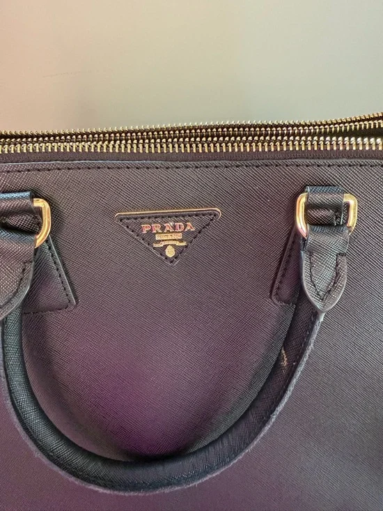 Prada Black Saffiano Double-Zip Satchel with Gold Hardware - Picture 6 of 12